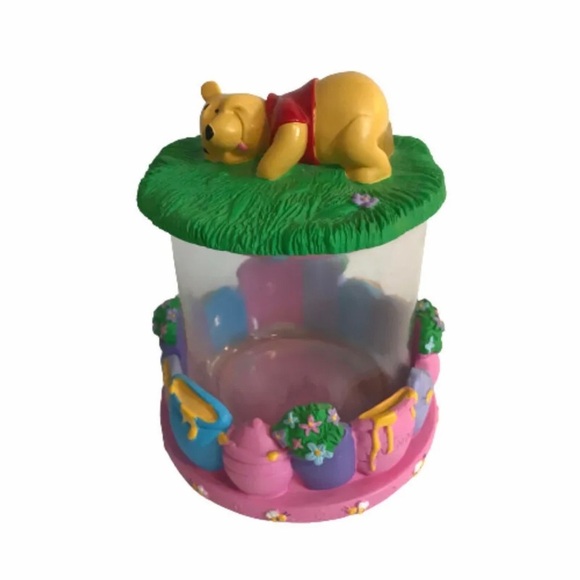 Vintage Houston Harvest Winnie the Pooh Glass Canister With Base and Lid RARE - Picture 1 of 12